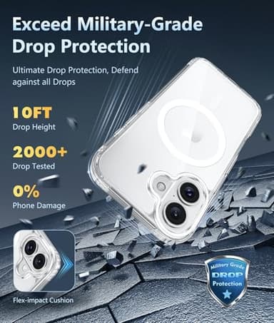 FNTCASE for iPhone 16 Case: Clear Magnetic Military Grade Drop Protection Anti Yellowing Slim Case - Rugged Shockproof Protective Transparent Cell Phone Cover (A-Clear) - Image 4