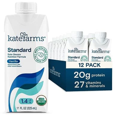 KATE FARMS Organic 1.4 High Calorie Nutrition Shake, Vanilla, 20g Protein, 27 Vitamins and Minerals, Meal Replacement, Protein Shake, 11 oz (12 Pack) - Image 1
