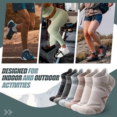 ANTSANG Merino Wool Ankle Hiking Socks Compression Warm Thermal Thick Cushion Winter Running No Show Moisture Wicking Socks Gifts Stocking Stuffers for Women Men 6 Pairs(Brown/Grey/Black,M) - Image 6