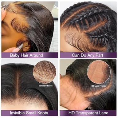 VNFM 32inch 13x6 Body Wave Lace Front Wigs Human Hair 180 Density HD Lace Frontal Wigs Human Hair Pre Plucked Human hair Wig for Women Natural Black - Image 4