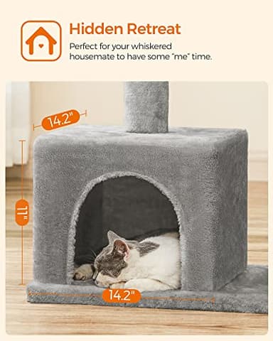 Feandrea Cat Tree, 33.1-Inch Cat Tower, L, Cat Condo for Large Cats up to 16 lb, Large Cat Perch, 2 Cat Caves, Scratching Post, Light Gray UPCT61W - Image 4