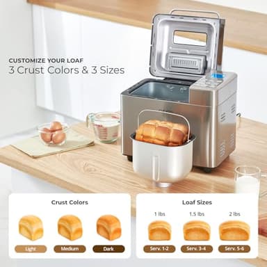 CUCKOO Bread Maker Machine with 15 Menu Options + 3 Crust Colors, 2 lbs Bread Machine with Automatic Fruit & Nut Dispenser, Includes 6 Accessories, Ideal Breadmaker for Sourdough (CBM-AAB101S) - Image 2