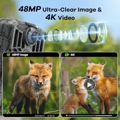 DEATTI Trail Camera 48MP 4K Game Camera with 8 Batteries 32GB SD Card,WiFi Bluetooth Connection,Trail Cameras with Night Vision Motion Activated Waterproof for Wildlife Deer Outdoor 0.1s Trigger Time - Image 2