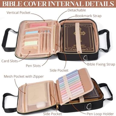 Bible Cover for Women Bible Case, Large Bible Bag w/Shoulder Strap, Bible Study Supplies Bible Journaling Kit Book Carrying Case with Bible Highlighters Tabs, Mothers Day Christian Gifts for Women - Image 4