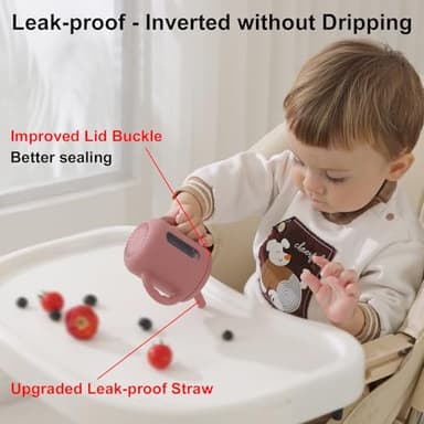 Seposeve 2 Pack Silicone Sippy Cups, Leak-Proof Baby Straw Cup for 6-12 Months, Spill Proof Toddler Cup with Straw 1-3 Years, with Capacity Marking, Non-slip Handle, Flow Control, 6 oz, Purple Pink - Image 4