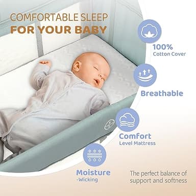 JOYMOR 3 in 1 Baby Bedside Bassinet, Bedside Sleeper with Mattress and Sheet, Convert to Bassinet, Playpen, Foldable Travel Baby Bed, with Wheels, Brake, Carry Bag - Image 2