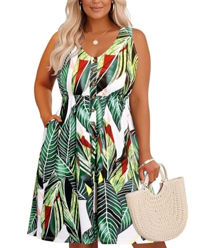 Holipick Women's Plus Size Summer Dresses for Women Casual Dress with Pockets A-Line Swing Button Down Sleeveless V Neck - Image 1