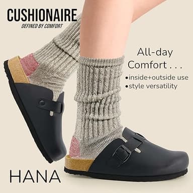 CUSHIONAIRE Hana Womens Clogs | Comfortable Vegan Suede Clogs for Women | Slip On Potato Shoes with Cork Footbed & Arch Support| BLACK 8.5 - Image 8