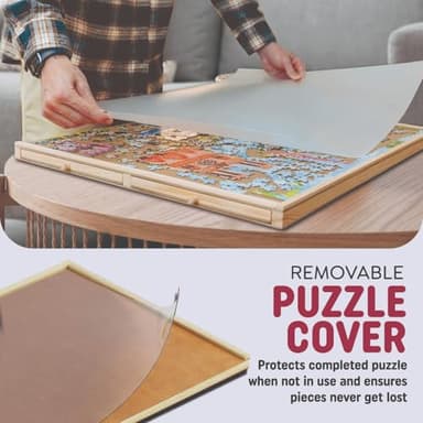 1000 Piece Wooden Jigsaw Puzzle Table - 4 Drawers, Rotating Puzzle Board | 30” X 22” Jigsaw Puzzle Board | Puzzles Cover Included - Portable Puzzle Tables for Adults and Kids by Beyond Innoventions - Image 3