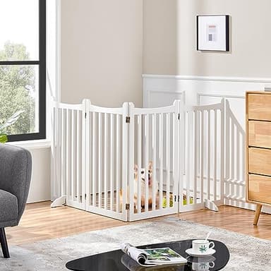 Yaheetech 36" H Extra Tall Freestanding Pet Gate 4-Panel Wooden Dog Fence with 2 Support Feet Folding Dog Gate for Indoor, Stairs, Doorways, Halls, Kitchen Wooden Pet Barrier White, 79.5" L x 36" H - Image 2