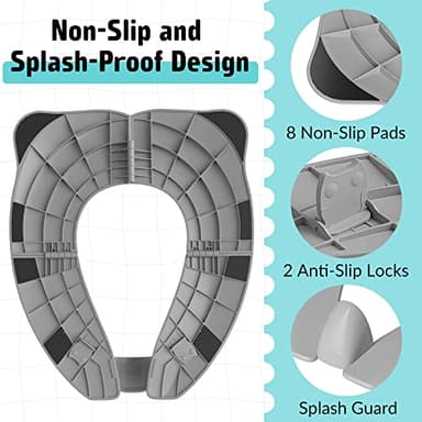 Travel Potty Seat for Toddler & Kid, Maliton Portable Potty Seat with Storage Bag, Foldable Potty for Toddler Travel, Non-Slip Potty Training Toilet Seat Cover with Splash Guard (Grey) - Image 3