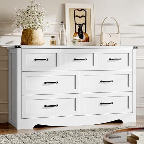 BORNOON 7-Drawer Dresser for Bedroom, Modern Wooden Chest of Drawers with Metal Handles, Anti-Tipping Design, Sturdy and Stable Storage Organizer for Living Room, Entryway, Home Office - Image 1