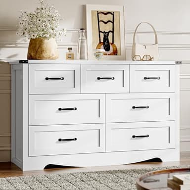 BORNOON 7-Drawer Dresser for Bedroom, Modern Wooden Chest of Drawers with Metal Handles, Anti-Tipping Design, Sturdy and Stable Storage Organizer for Living Room, Entryway, Home Office - Image 1