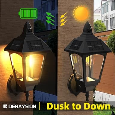 Motion Sensor Outdoor Light Fixture, 16 Inch Dusk to Dawn Solar Lanterns, 500LM Super Bright Waterproof Exterior Lighting Fixtures Porch Lights Solar Powered Outdoor Lights for Patio Wall Garage - Image 5