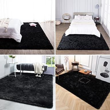 TWINNIS Super Soft Shaggy Rugs Fluffy Carpets, 8x10 Feet, Indoor Modern Plush Area Rugs for Living Room Bedroom Kids Room Nursery Home Decor, Upgrade Anti-Skid Rectangular Fuzzy Rug, Black - Image 5