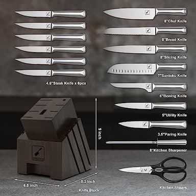 imarku Knife Set, 16 PCS High Carbon Japanese Stainless Steel Knife Sets for Kitchen with Block, Ultra Sharp Kitchen Knife Set with Sharpener Chef Knife Set, Dishwasher Safe, Best Gifts - Image 3