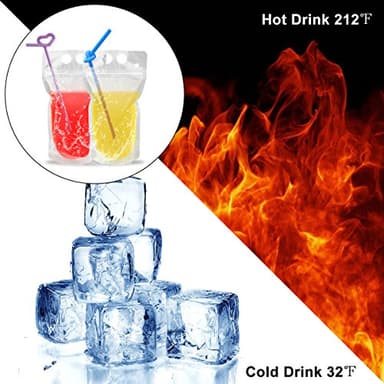 100 Pcs Drink Pouches with 100 Straw Holes, Freezable Juice Pouches, Translucent Reclosable Zipper Plastic Pouche Drink Bags for Cold & Hot Drinks for Adults and Kids - Image 5