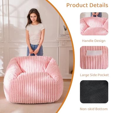 BYBYME Giant Bean Bag Chair for Adults and Kids, Large Comfy Cozy Beanbag, Floor Sofa for Teens, Living Room, Gaming, Reading, Pink - Image 3
