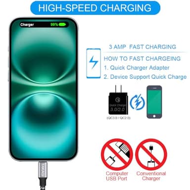 TAKAGI USB to USB C Cable (3Pack 6ft) USB A to Type C Cable Fast Charging Nylon Braided Data Sync Transfer Cord USB C Charger for iPhone 17 Pro Max/17 Air/16e/16 15 Pro/15 Plus/Galaxy S20 S10 Note 20 - Image 5