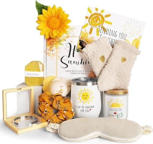 Birthday Gifts for Women, Sending Sunshine Christmas Gifts, Get Well Soon Gifts Basket Care Package Unique Spa Gifts Box with Wine Glasses for Thinking of You Her Sister Best Friend - Image 1