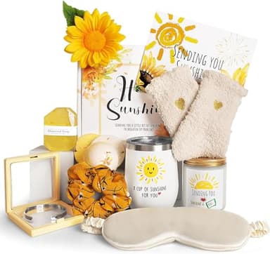 Birthday Gifts for Women, Sending Sunshine Christmas Gifts, Get Well Soon Gifts Basket Care Package Unique Spa Gifts Box with Wine Glasses for Thinking of You Her Sister Best Friend - Image 1