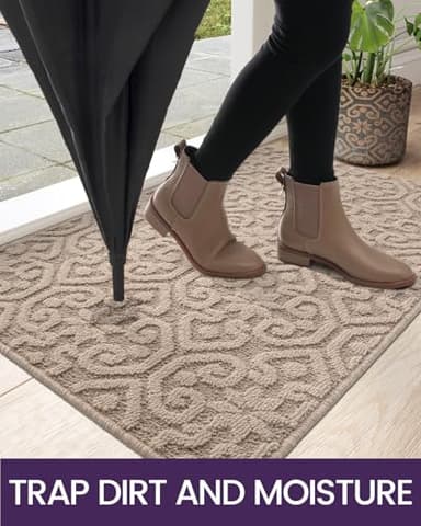 DEXI Front Door Entryway Mat Non Slip, 3x5 ft Large Washable Inside Entrance for House Floor Low Profile, Thin Entry Doormat Absorbent Dirt Trapper, Light Taupe - Image 5