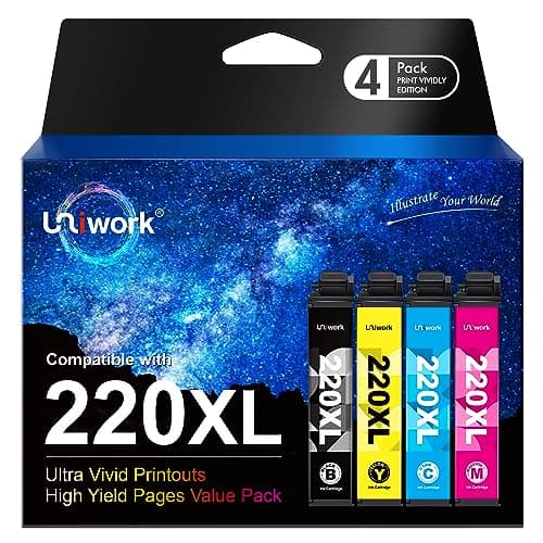 Uniwork Remanufactured 220 220XL Ink Cartridge Replacement for Epson 220XL use for Workforce WF-2760 WF-2750 WF-2630 WF-2650 WF-2660 XP-320 XP-420 Printer (1 Black 1 Cyan 1 Magenta 1 Yellow), 4 Pack - Image 1