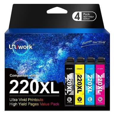 Uniwork Remanufactured 220 220XL Ink Cartridge Replacement for Epson 220XL use for Workforce WF-2760 WF-2750 WF-2630 WF-2650 WF-2660 XP-320 XP-420 Printer (1 Black 1 Cyan 1 Magenta 1 Yellow), 4 Pack - Image 1