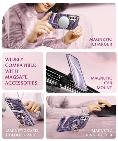 GVIEWIN Magnetic for Samsung Galaxy S25 Plus Case [Compatible with MagSafe] [AI-Tested Dropproof] Marble with Camera Lens+Screen Protector Shockproof Phone Cover for S25+ Plus (Quicksand/Purple) - Image 4