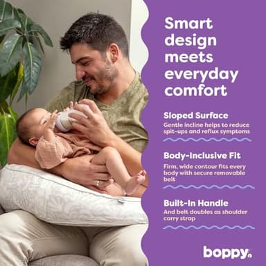 Boppy Uplift Nursing Pillow - Wedge Bottle & Breastfeeding Pillow to Reduce Spit-Up and Reflux Symptoms, with Body-Inclusive Opening and Belt, Baby Safety Alliance Verified - Cream Retro Squiggles - Image 3