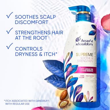 Head & Shoulders Supreme Dandruff Shampoo with Argan Oil, Anti Dandruff Scalp Treatment, Sulfate Free, Soothes Scalp, Deep Moisturization, Controls Itch, Natural Rose Essence, 28.2 Fl Oz - Image 2