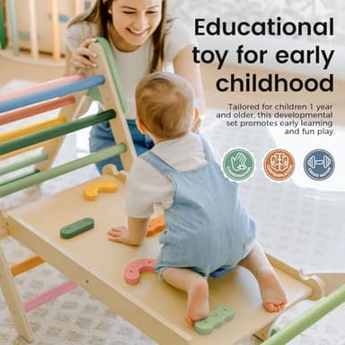 Tiny Land Pikler Triangle Set,7-in-1 Foldable Montessori Toddler Climbing Toys Indoor, Wooden Playground Jungle Gym for Kids, Climber Gift for Boys & Girls Toddler Climbing Toys (Morandi) - Image 5