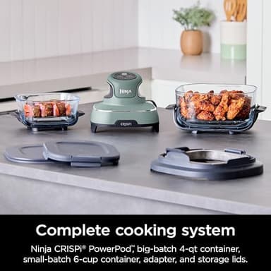 Ninja Crispi Air Fryer, Microwave, Freezer & Dishwasher Safe, Non Toxic Glass Portable Cooking System, 4 QT & 6 Cup Glass Containers with Storage Lids, Easy Meals, Air Fry, Bake, Green, FN101SG - Image 2