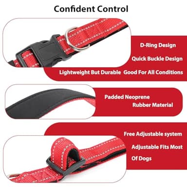 PenSeepet Reflective Dog Collar Padded with Soft Neoprene Breathable Quick Release Basic Dog Collars for Medium Large Dogs Red Boy Girl - Image 4