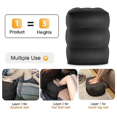 Maliton Inflatable Travel Foot Rest Pillow, Toddler Airplane Bed, Car Seat Foot Rest for Kids, Adjustable Height Leg Rest Pillow for Airplane, Home, Office(Black, 1 Pack) - Image 3