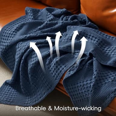 PHF 100% Cotton Waffle Weave Blanket King Size for Bed, Soft Lightweight & Breathable, All-Season Comfort, Luxury Aesthetic Woven Bedding for Home Decor, 108"x90", Bright Navy Blue - Image 3