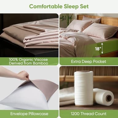 TWK Luxury Sheet Set, Genuine 100% Organic Viscose Derived from Bamboo, Cooling & Breathable, Silky Soft, Bedding Sheets & Pillowcases(Sand Queen(60 * 80 * 15)) - Image 5