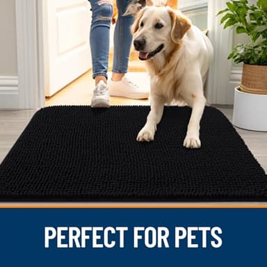 OLANLY Dog Door Mat for Muddy Paws 47x24, Absorbs Moisture and Dirt, Absorbent Non-Slip Washable Doormat, Quick Dry Chenille Mud Mat for Dogs, Entry Indoor Entryway Carpet for Inside Floor, Black - Image 6