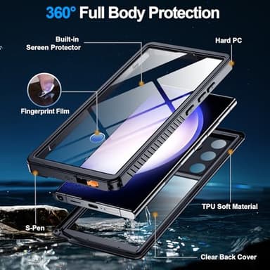 MOZOTER for Samsung Galaxy S23 Ultra Case Waterproof,[IPX8 Underwater Case][Full Body Shockproof & Military Dropproof]Clear Sound Quality Built-in Screen Protector for Samsung S23 Ultra 6.8 inch-Black - Image 4
