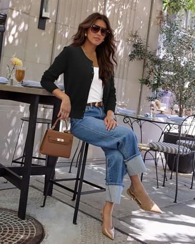 Newshows Women's 2025 Fashion Cardigan Sweater Lightweight Tops Work Casual Long Sleeve Crew Neck Soft Knit Dressy Outfits Business Clothing(Black,Medium) - Image 6