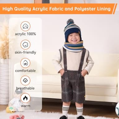 Moon Kitty Winter Hat for Toddler Boy with Ear Flaps - Soft Fleece Lined Baby Beanies Warm Pom Pom Hat for Boys & Girls - Image 4