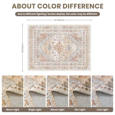 zesthome 8x10 Area Rugs for Living Room,Non-Slip Backing Washable Rugs,Vintage Large Area Rug，Stain Resistant Home Decor Rug (Orange,8'x10') - Image 2