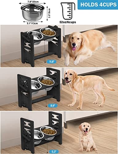 Vantic Elevated Dog Bowls, Adjustable Raised Dog Bowl Stand for Large and XLarge Pet, Sturdy Bamboo Food Feeder with 2 Stainless Steel Dishes, Black - Image 2
