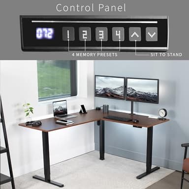 VIVO Electric Corner 63 x 55 inch L-Shaped Standing Desk, Memory Height Adjustment, Dark Walnut Top Black Frame, DESK-E3CTD - Image 5