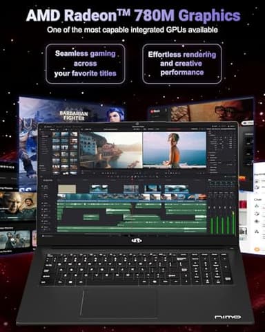 NIMO 17.3" Gaming-Laptop, 8 Cores AMD Ryzen 7 8745HS 16GB DDR5 RAM 256GB SSD (Beat R9 6900HX, up to 4.9GHz) Radeon 780M Graphics IPS FHD Computer with 100W Type-C Fingerprint, Backlit Keyboard - Image 5