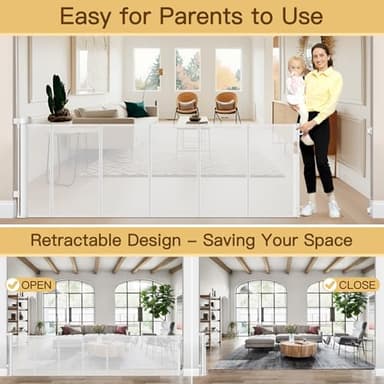Reinforced 120 Inch Retractable Baby Gates for Doorway, Bottom Anti-Crawl 10 Foot Extra Long Baby Gate, Indoor/Outdoor Retractable Dog Gate for Doorway, Extra Wide Pet Gates for Wide Openings, White - Image 5