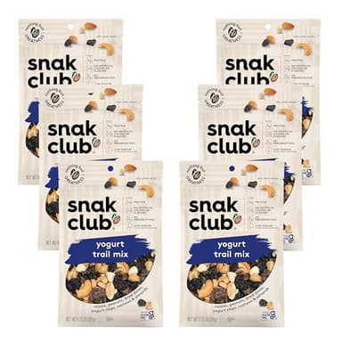 Snak Club Yogurt Trail Mix with Raisins, Peanuts, Dried Dates, Yogurt Chips, Cashews, and Almonds, Gluten-Free and Kosher Snack, 6.75 oz Resealable Bags, 6 Pack - Image 1