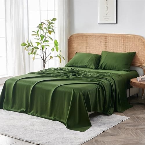 Sijo AiryWeight Tencel Sheet Set, 100% Lyocell Derived from Eucalyptus, Buttery Soft, Architectural Digest 2022 Best Cooling Sheets Winner - 4pc - 2 Pillowcases 1 Fitted 1 Top (Forest, Cal King) - Image 1