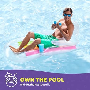 Pool Floats [Set of 2] Inflatable Lounge with Headrest & Cup Holder Inflatable Pool Floats Adult, Pool Float Comes in 2 Fun Colors, Blue & Pearlescent Silver, (60" X 33) Fun Floats for Swimming Pool. - Image 2