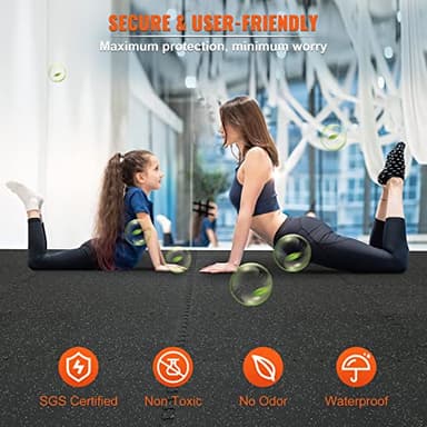 VEVOR 0.56Inch 100sq.ft 25 Tiles Gym Flooring for Home Gym, Rubber Top with High Density EVA Foam, 25 x 25In Gym Floor Exercise Equipment Mats, Interlocking Gym Mats, Puzzle Workout Mats, Black & Gray - Image 5